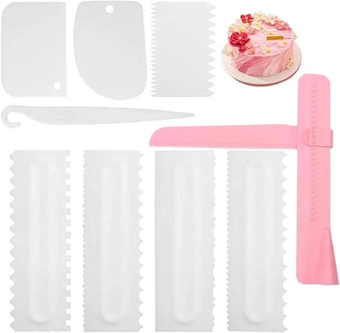 Cake Scraper Set of 9 Packs, Cake Scraper Smoother Set, Adjustable Icing Scraper Polisher Tool, Cake Decorating Comb, Icing Smoother Plastic Sawtooth Cake Icing Kitchen Baking Cake Edge (White)