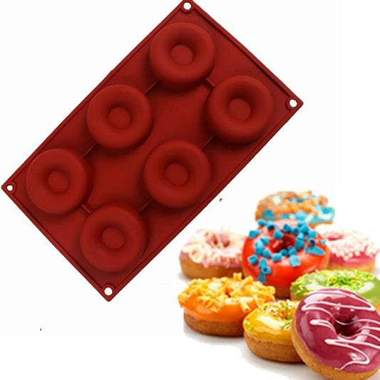 6 Cavity Donut Mold Silicone Non-stick Baking Tray Heat-resistant Reusable Folded Donuts Maker Colorful Soft Dessert Making Tool