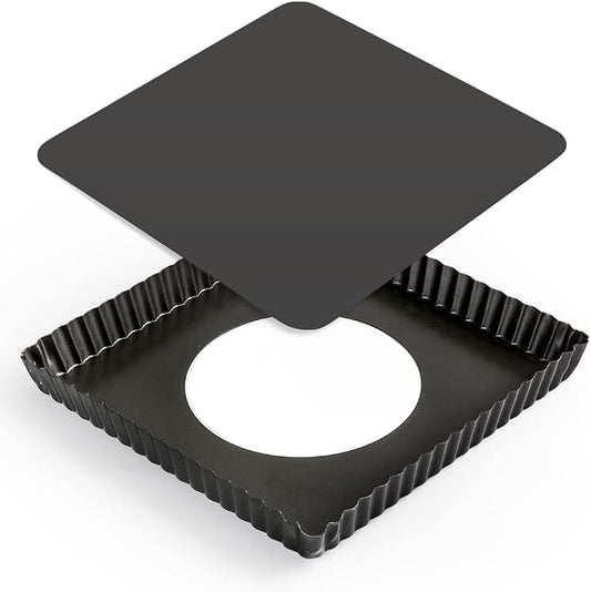 Square Pie Pan Nonstick Tart Pan With Removable Bottom Heavy Duty Carbon Steel Fluted Quiche Pan Tart Mold for Baking Mousse Cakes Dessert,8.2 x 1-Inch