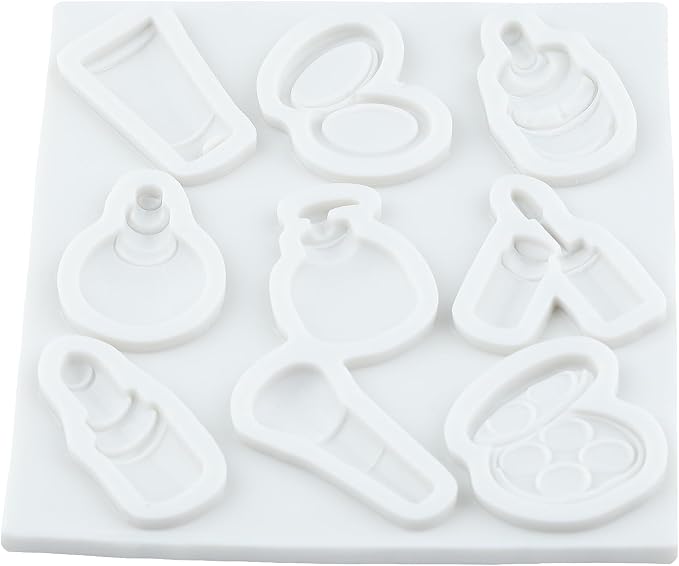 Makeup Theme Silicone Molds Lipstick Perfume Eye Shadow Makeup Brush Nail Polish Fondant Molds for Cake Decorating Cupcake Topper Candy Polymer Clay Chocolate Gum Paste