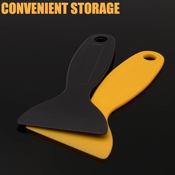 12pcs Plastic Spatula Scraper, Plastic Putty Scraper Air Bubble Remover, Paint Spatula Scraper Cleaner, Resin Print Scraper Sticker Installation Tool for Decal, Grout Removal (Black, Yellow)