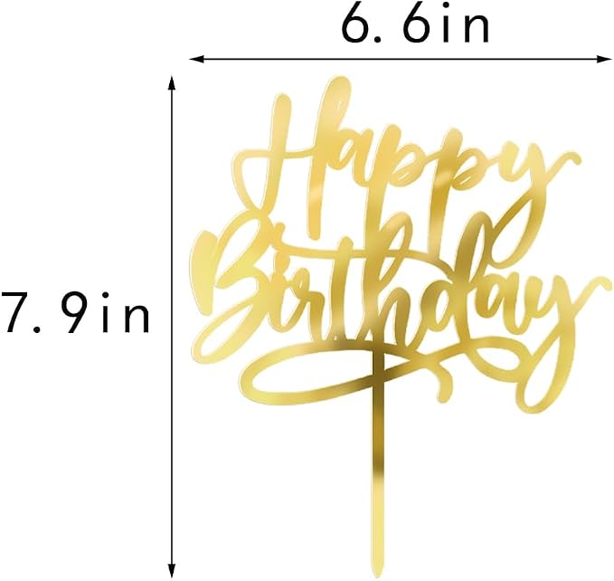 Kaoenla Golden Acrylic Cake Topper, Birthday Party Decoration, 1 Piece, Cardboard, 6.1in*5.2in, Gold