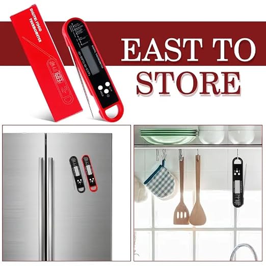 Meat Thermometer Digital for Grilling and Cooking - Waterproof Ultra-Fast Instant Read Food thermometers with Backlight & Calibration for Kitchen, Deep Fry, BBQ, Grill LCD(Red)