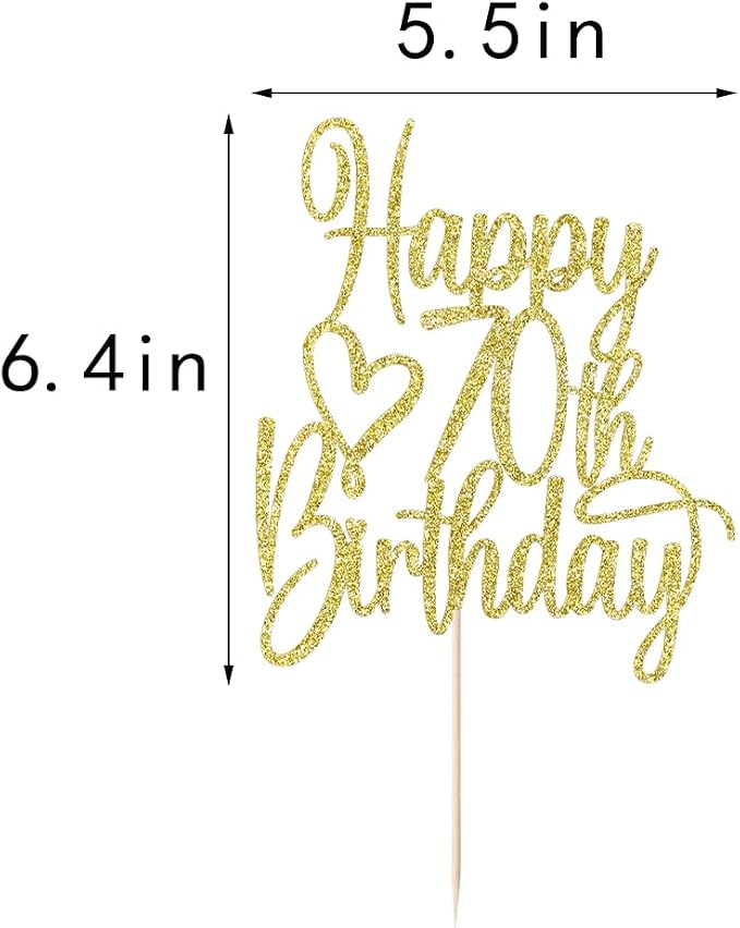 Gold Glitter Happy 70th Birthday Cake Topper - Cheers to 70 Years Cake Topper, 70 & Fabulous Cake Decoration for Hello 70th Birthday Anniversary Party Cake Decorations Supplies