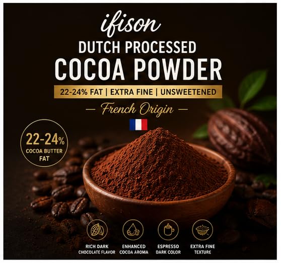 ifison Dutch Processed Cocoa Powder Unsweetened Espresso Dark Chocolate 1lb | Extra Fine French Cocoa, Enhanced Aroma, Perfect for Baking, Frostings, Hot Chocolates, Ice Creams, Smoothies - Gluten Free