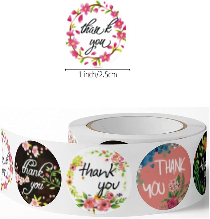 500PCS Thank You Stickers, 1Inch Small Thank You Sticker for Small Business Packaging Roll 8 Colorful Design Round Labels Stickers for Baking Envelope Seals Gift Wrap Birthday Party Favors (Floral)