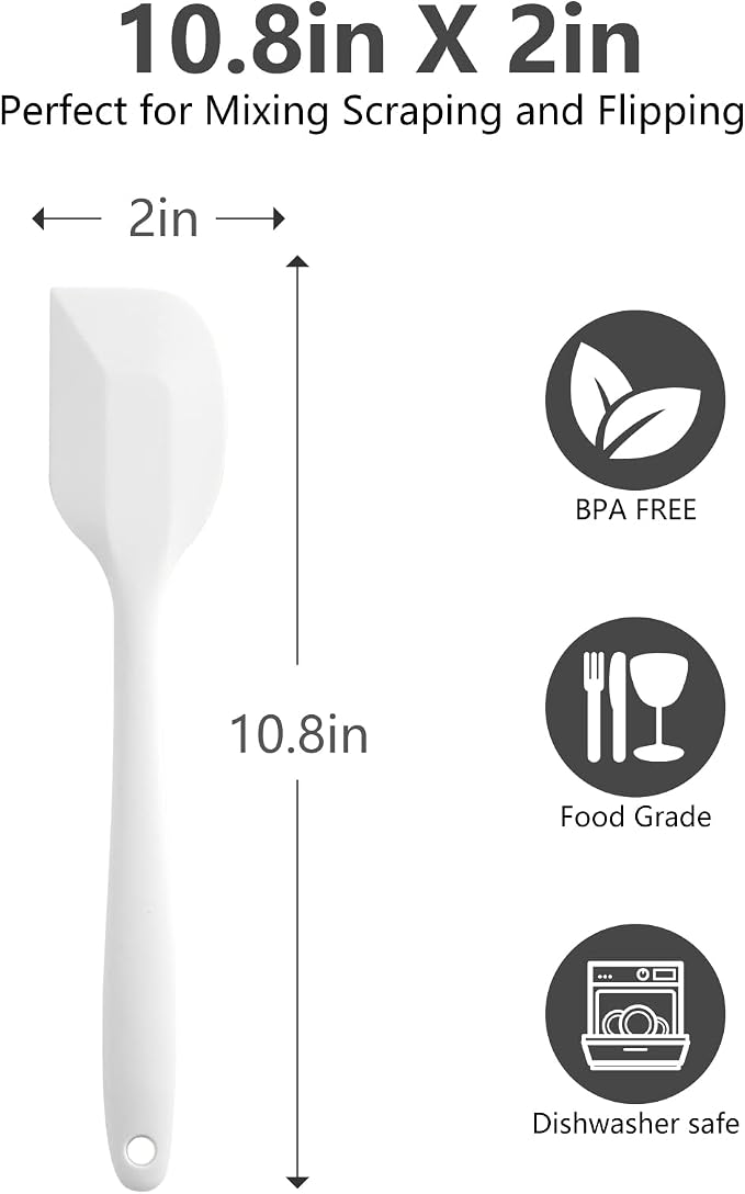 White Silicone Spatula for Cooking, 10.8In Small Kitchen, Flexible Rubber for Baking
