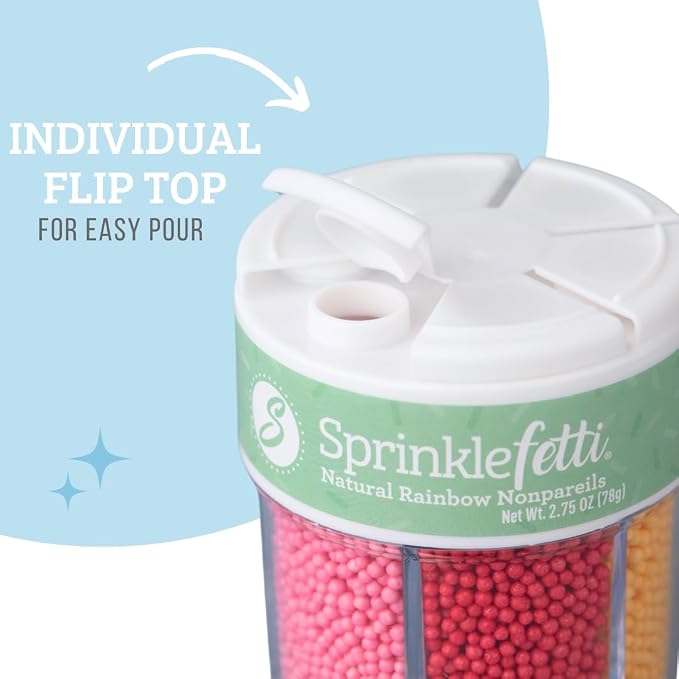 Sweets Indeed Dye Free Rainbow Nonpareils 6 Cell Set – Decorative Sprinkles for Baking & Decorating Cupcakes, Cookies, Cakes & Desserts – 2.75 ounces