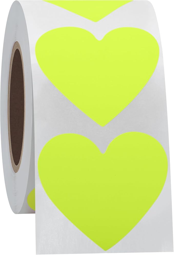 Hybsk 500pcs Heart Shaped Stickers 1.5 inch Love Labels for Party Decorations Favors Envelopes (Fluorescent Yellow)