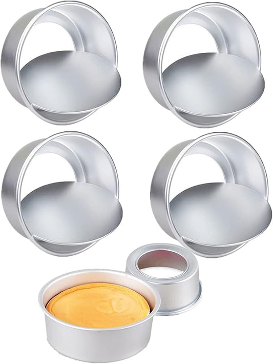 XZJMY 5 Pack Non-Stick Deep Aluminum Round Cake Pan With Removable Bottom,mini cake pan, round aluminum cake pan, used for family gatherings to bake mini cake pizza, quiche (5 Inch)