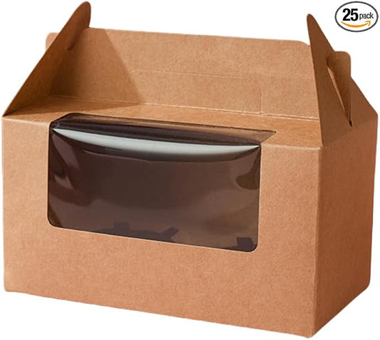 25Pcs Cupcake Containers -2 Holders Individual Cupcake Boxes with Clear Window Inserts and Handle Cupcake Muffins Cupcake Carriers for Birthday Party Wedding Cookies Pastries (Brown)