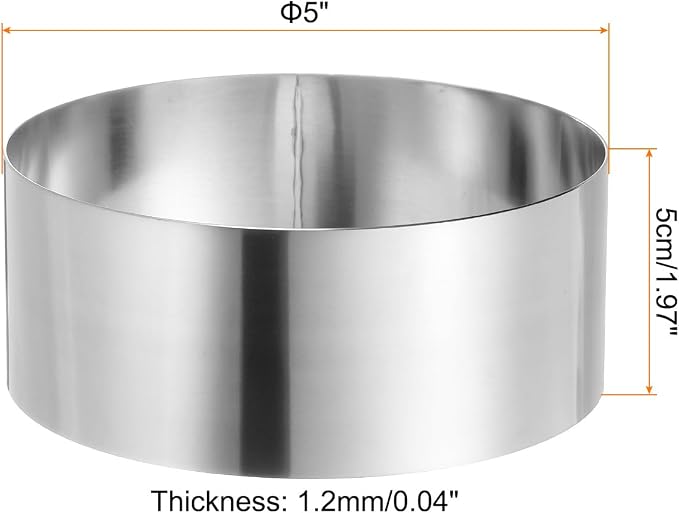 HARFINGTON Round Cake Ring 5 x 2 Inch Seamless Stainless Steel Pastry Mousse Dessert Ring Mirror Coating for Baking Cooking Making Tool