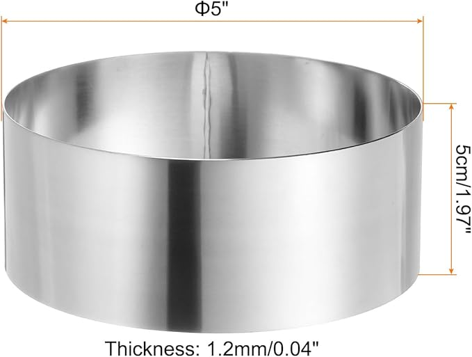 HARFINGTON 2PCS Round Cake Ring 5 x 2 Inch Seamless Stainless Steel Pastry Mousse Dessert Ring Mirror Coating for Baking Cooking Making Tool