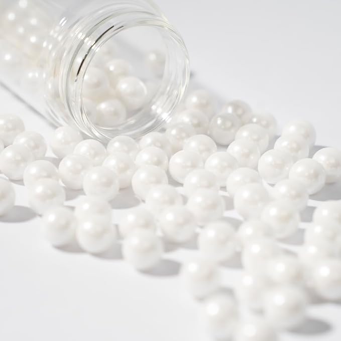 NIPEOR Edible White Pearl Sprinkles 4.6oz/130g Round Sprinkles for Cake Decorating,Cupcake Candy for Ice Cream Toppings (White 10mm Edible Pearls)