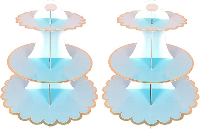2 PACK Cardboard Cake Stand, 3 Tier Paper Dessert Round Cupcake Holder Tower Disposable Pastry Stand for Birthday, Afternoon Tea,Wedding Party Anniversary Christening Fruit Desserts Display…