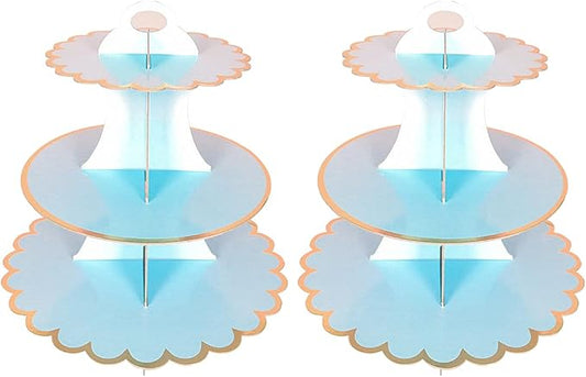 2 PACK Cardboard Cake Stand, 3 Tier Paper Dessert Round Cupcake Holder Tower Disposable Pastry Stand for Birthday, Afternoon Tea,Wedding Party Anniversary Christening Fruit Desserts Display…