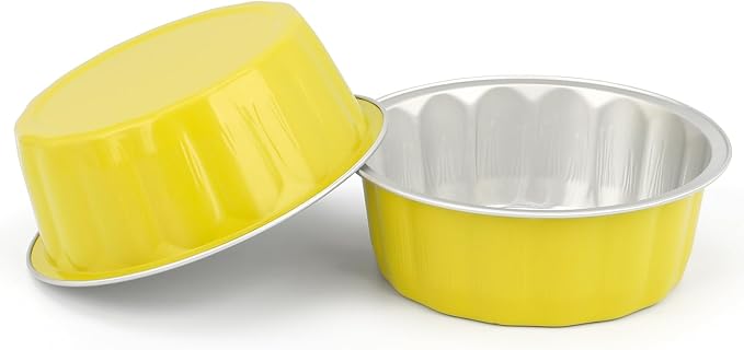 Beasea Aluminum Cups for Baking, 8oz 100 Pack Disposable Ramekins with Lids, Lemon Yellow Aluminum Foil Cups Creme Brulee Muffin Cupcake Baking Cup Mini Pudding Cups for Party Wedding Birthday