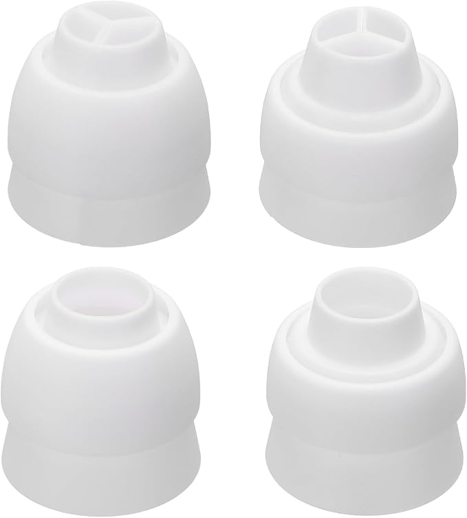 uxcell 4 Pcs Piping Tip Coupler, Plastic 3 and 1 Color Couplers Icing Frosting Piping Bag Reusable Cake Baker Decor Tools Kit for Pastry Cupcake Tips Russian Flower Mouth Nozzles, White