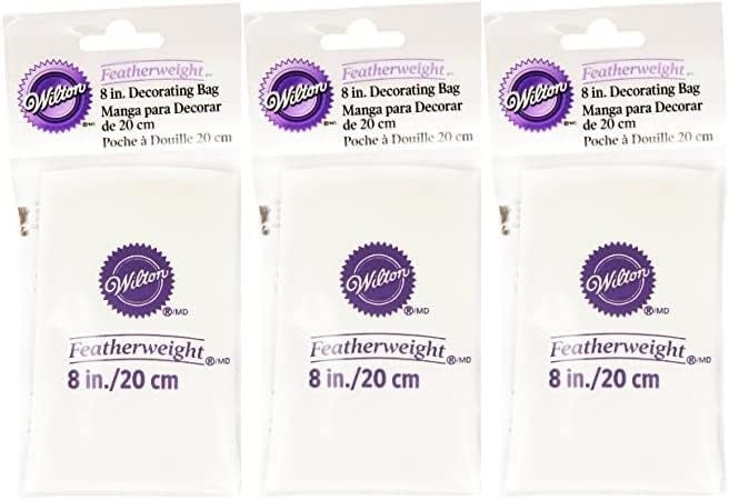 Wilton 8 inch Featherweight Decorating Bag (3-Pack) - Round Opening - Paper Material - White Color - Piping Bag - Piping Tip