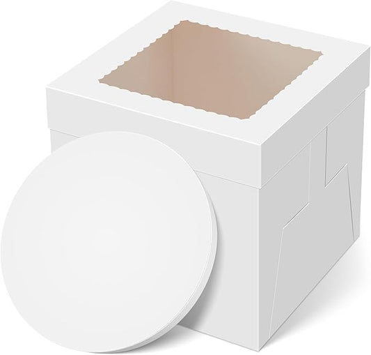 Kootek Cake Box with Board Drum, 10x10x10 Inches Tall Bakery Box with Window, Disposable Cake Container with Lid for Cake, Treat Cookie Dessert, Pastry, Birthday Party, Weddings