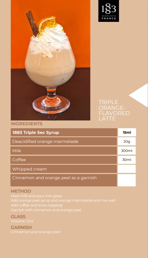 1883 Triple Sec Syrup for Drinks, Made in France, 1 Liter Glass Bottle