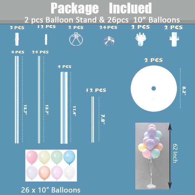 Leesoot 2 Sets 62inch Macarons Floor Balloon Column Kit Stand with Balloon Backdrop Decoration for Graduation Wedding Birthday Baby Shower Gender Reveal Party Balloon Tower Balloon Tree