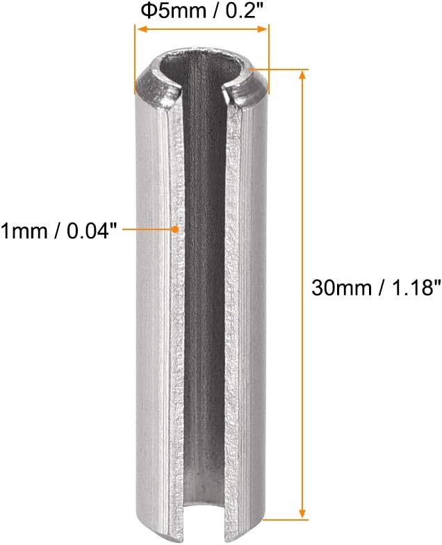 uxcell Slotted Spring Pin - M5 x 30mm 304 Stainless Steel Split Spring Roll Dowel Pins Plain Finish 20Pcs