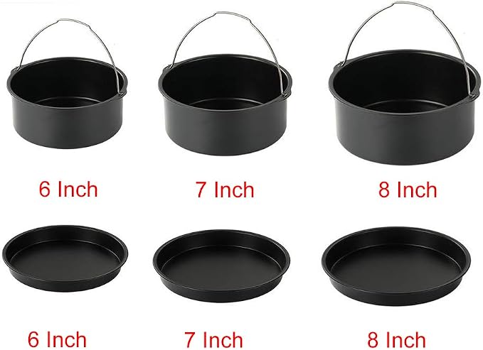 2pcs/set Universal Air Fryer Accessory Set, Include Steel Air Fryer Pizza Pan and Baking Cake Barrel, Nonstick Coating, Air Fryer Baking Pan For Gourmia
