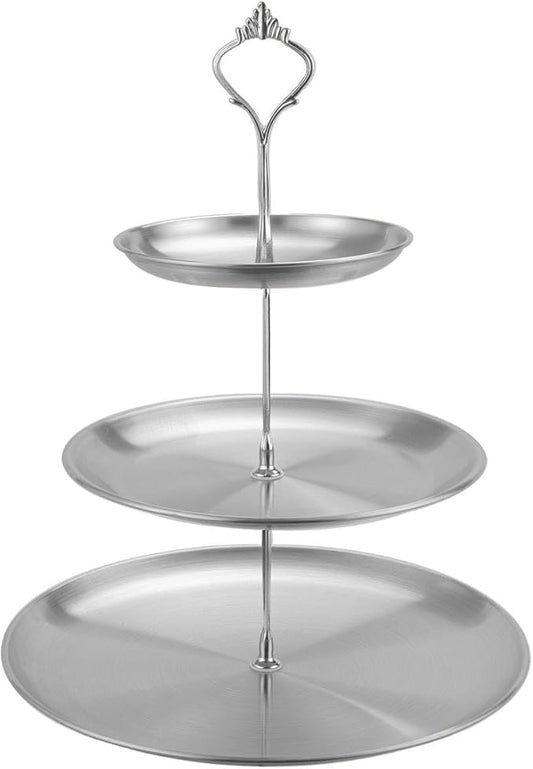 Stainless Steel 3 Tier Cupcake Stand, Tiered Trays Three Layer Cake Stand 3 Tier Serving Tray Platters for Pastry Dessert Candy Fruit Tea Party Wedding Platter (Silver)