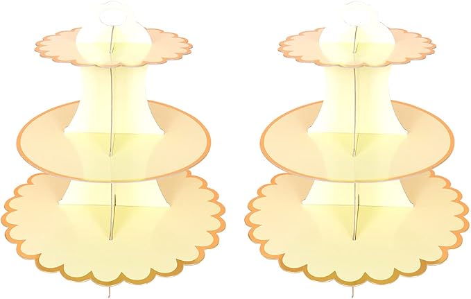 2 PACK Cardboard Cake Stand, 3 Tier Paper Dessert Round Cupcake Holder Tower Disposable Pastry Stand for Birthday, Afternoon Tea,Wedding Party Anniversary Christening Fruit Desserts Display…