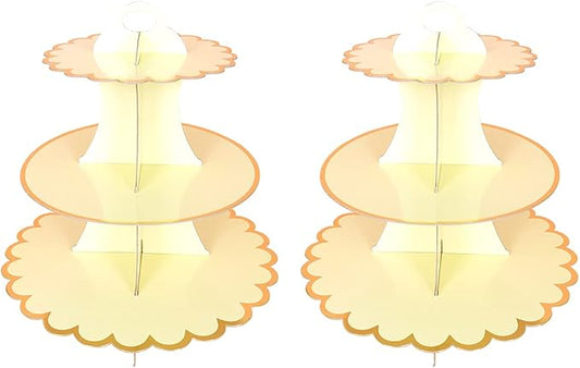 2 PACK Cardboard Cake Stand, 3 Tier Paper Dessert Round Cupcake Holder Tower Disposable Pastry Stand for Birthday, Afternoon Tea,Wedding Party Anniversary Christening Fruit Desserts Display…