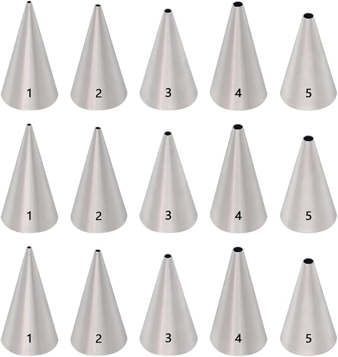 GSHLLO 15 Pcs Small Round Cake Decorating Tips Stainless Steel Piping Tips Set Small Detail Icing Tips Metal Cupcake Frosting Nozzles Cream Pastry Nozzles Baking Tools for Birthday Wedding