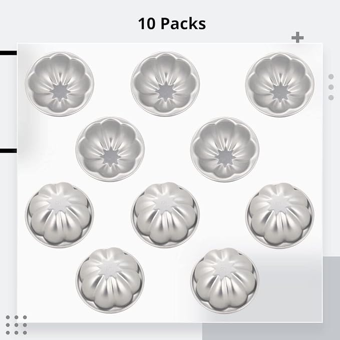 Homaisson 10Pcs Pudding Cup Molds, 3.7''x1.77'' Mini Fluted Cake Pans, Small Fluted Cake Pans for Baking，Non-Stick Jelly Molds, Easy to Demold, Cake Pan Nonstick