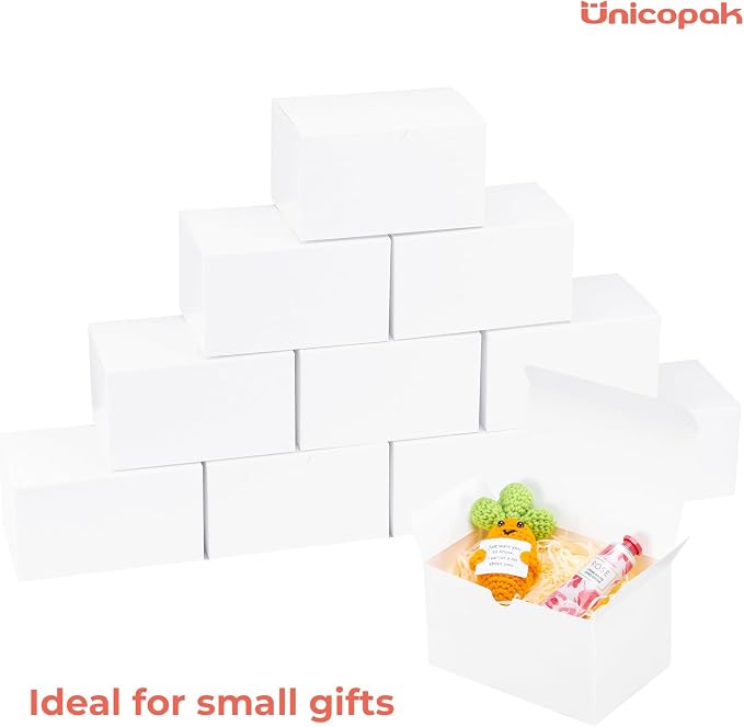 UnicoPak 40 Pack 6x4x3.5 Gift Boxes Bulk, White Small Gift Boxes with Lids for Presents for Candle Mug Perfume Craft Ornaments Cookies Treats Favors