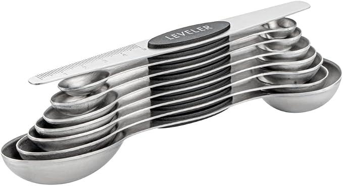 Restaurantware Met Lux 8-piece Measuring Spoon Set 1 Premium Magnetic Measuring Spoon Set - Dual-Sided With Leveler Black Stainless steel Spoon Set With U.S. And Metric Units Dishwashable