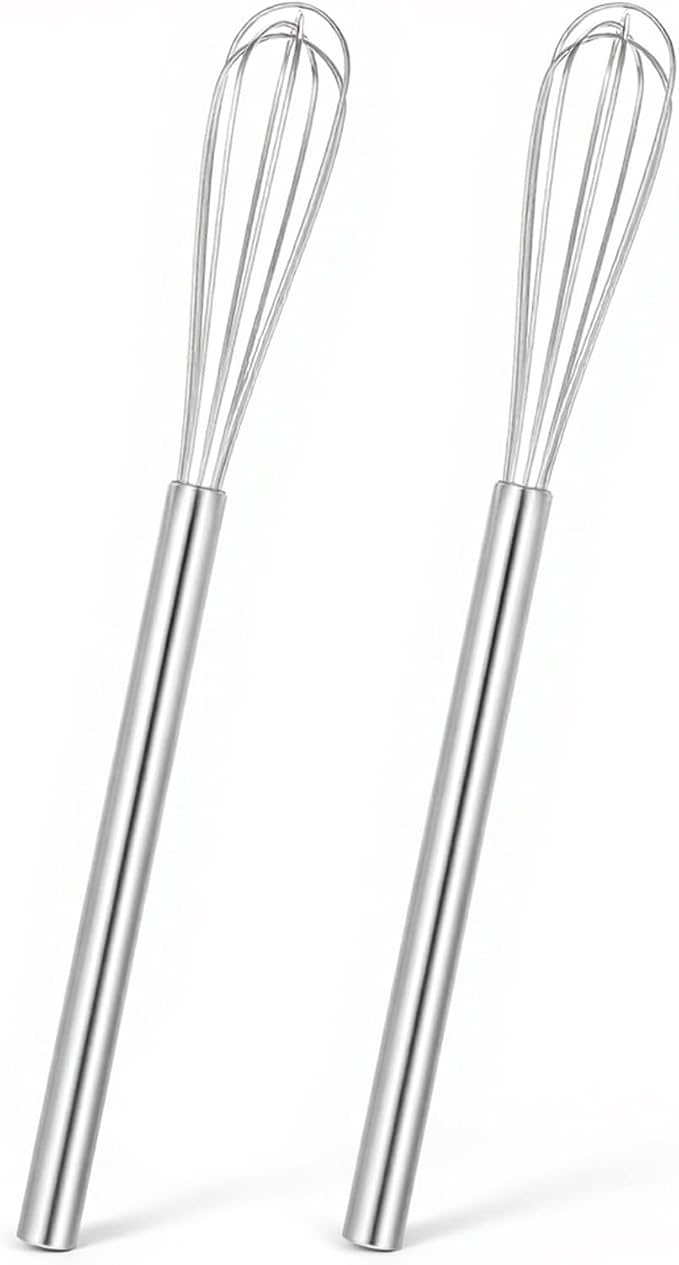 Ptwola 2 Pack Mini Whisk Small Whisks for Cooking Stainless Steel Wire Whisk 10.2 Inches Kitchen Hand Whisk for Eggs Coffee Mixing Sauces Cheese Bread Beating Home Tool