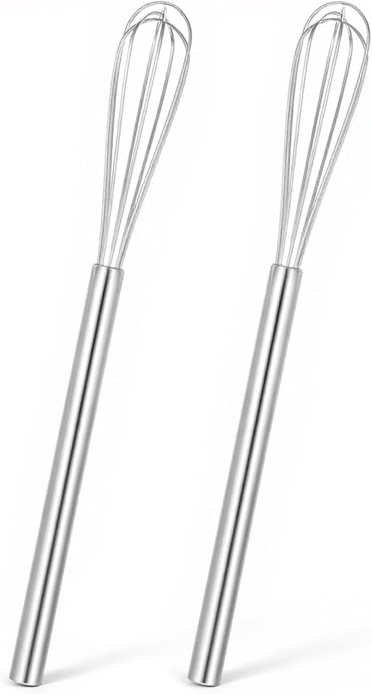 Ptwola 2 Pack Mini Whisk Small Whisks for Cooking Stainless Steel Wire Whisk 10.2 Inches Kitchen Hand Whisk for Eggs Coffee Mixing Sauces Cheese Bread Beating Home Tool