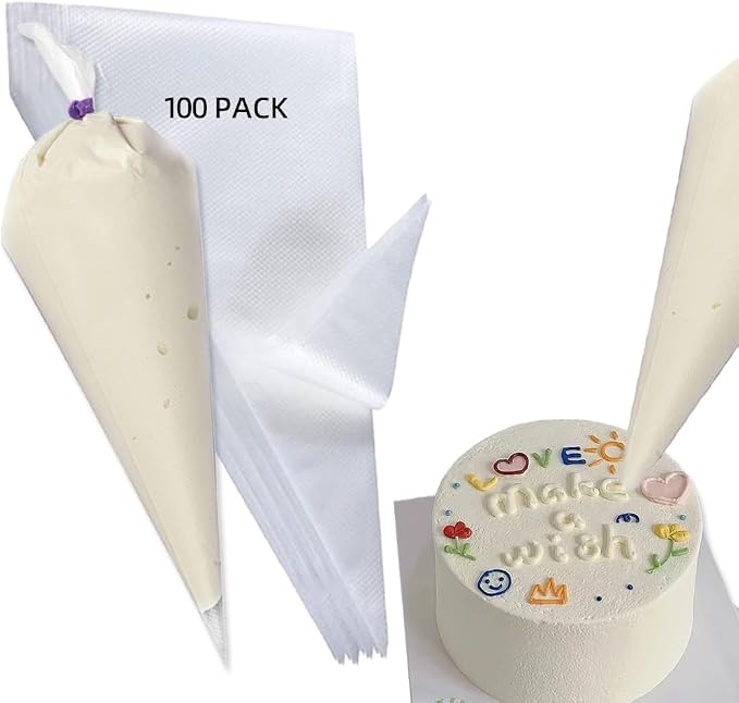 100pcs 12 Inch Disposable Piping Bags, Extra Thick Anti-Burst Pastry Bags for Cake Decorating, Non-Slip Icing Bags 12 Inch Tipless Piping Kit for Frosting, Cookies, Cupcakes & Macarons