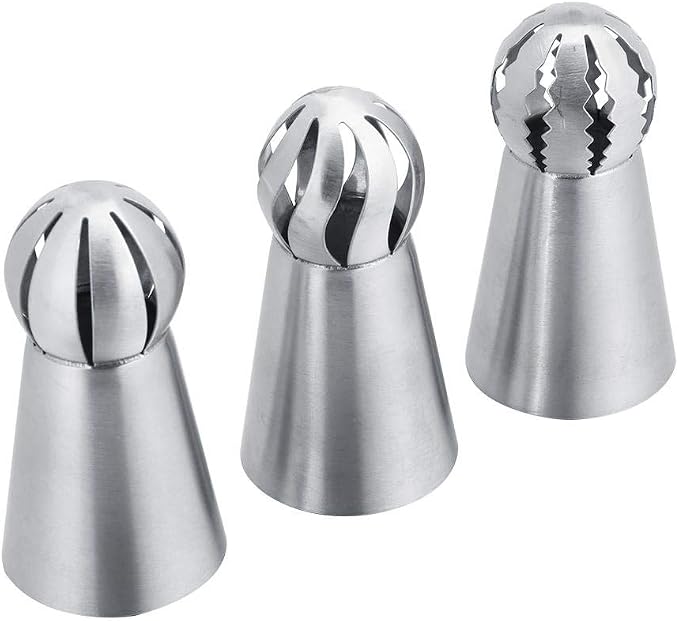 3pc Sphere Ball Russian Icing Piping Nozzles Tips Cake Decor Pastry Cupcake Set for Home,Cake Shop and Commercial