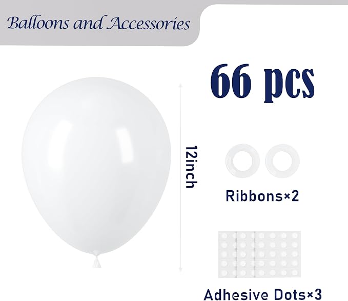 Voircoloria White Balloons, 66pack 12inch White Pearl Latex Party Balloons for Wedding, Birthday, Graduation, Bridal Shower, Baby Shower, Bachelorette and Engagement Decorations