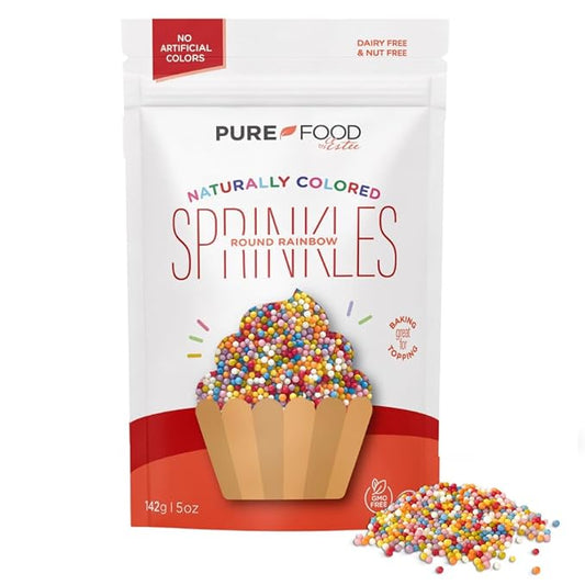 Pure Food By Estee, Rainbow Nonpareils | Vegan Sprinkles for Ice Cream | Dye Free Sprinkles | Rainbow Jimmies for Baking | Natural Sprinkles | Gluten Free, Dairy Free, Nut Free, 142g