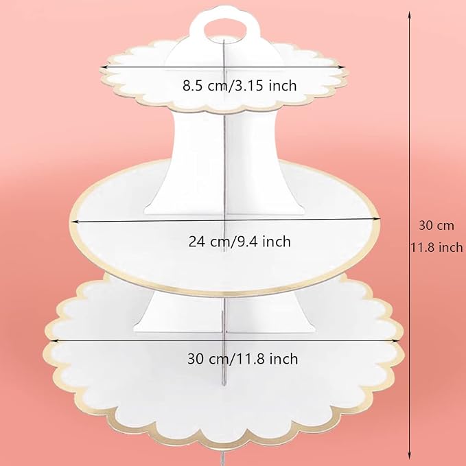2 PACK Cardboard Cake Stand, 3 Tier Paper Dessert Round Cupcake Holder Tower Disposable Pastry Stand for Birthday, Afternoon Tea,Wedding Party Anniversary Christening Fruit Desserts Display…