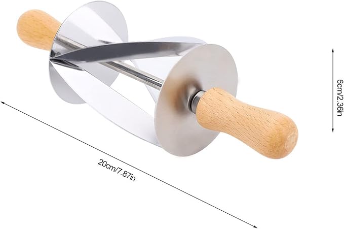 Stainless Steel Dough Cutter, Roller Cutter Round Rubber Wood Handle Pasta Cutters Wheel for Croissant Baking 20cm x 6 cm