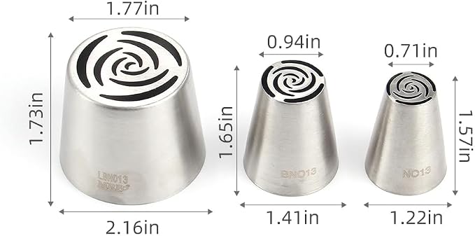 3 Pieces Different Sizes Stainless Steel Russian Rose Flower Icing Nozzles Set for Cake Decorations,1 XXL Russian Tip,1 Medium Tip,1 Small Piping Tip,Pastry Cupcakes Buttercream Baking Tools