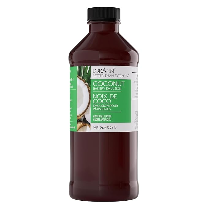 LorAnn Oils Coconut Bakery Emulsion: True Essence, Ideal for Boosting Fruit Tones in Cakes, Cookies & Desserts, Gluten-Free, Keto-Friendly, Extract Substitute Essential for Your Kitchen, 16 Oz