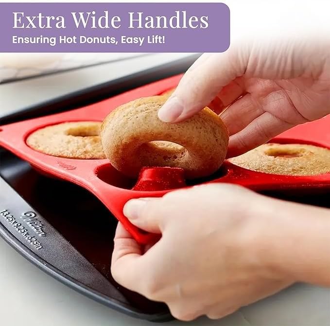 Rasakraft Donut Shape Silicone Mould, 6 Cavity, Microwave Safe Baking Tray for Fondant, Doughnuts, Muffin, Chocolate, Jelly