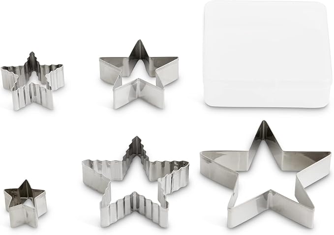 Mrs. Anderson’s Baking Cookie Fondant Cutters, Graduated Stars, Stainless Steel, 5-Piece Set with Storage Container