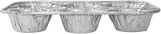 Restaurantware Pastry Tek 9.5 x 6.5 x 1.5 Inch Muffin Tins 25 Disposable Cupcake Pans - 6 Cavities Standard Size Silver Aluminum Baking Pans Durable For Baking Cupcakes Muffins or Mini Pies