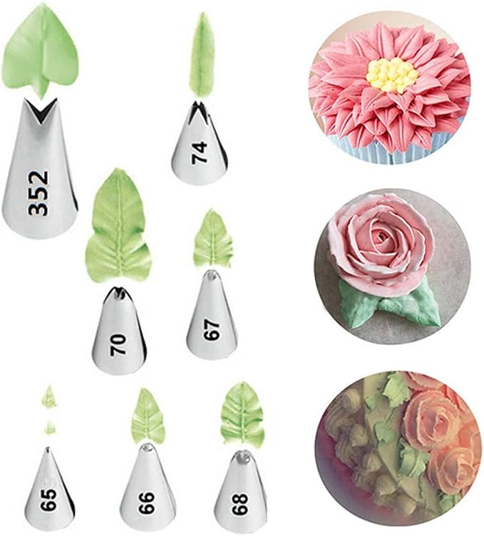 Leaf Piping Tips, Hsxxf 7PCS Russian Piping Tips Stainless Steel Piping Tips Piping Nozzles Cake Piping Icing Nozzles Cake Decorating Tips Set for DIY Baking Tools (7PCS Leaf)