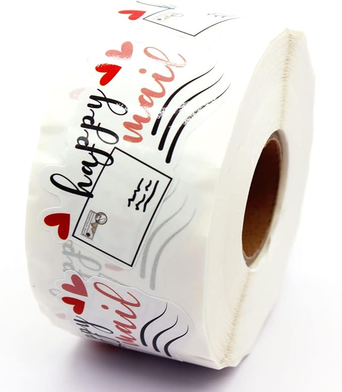 Happy Mail Handmade Stickers - Thank You & Envelope Stickers for Small Business & Online Retailers - 500 Labels Per Roll